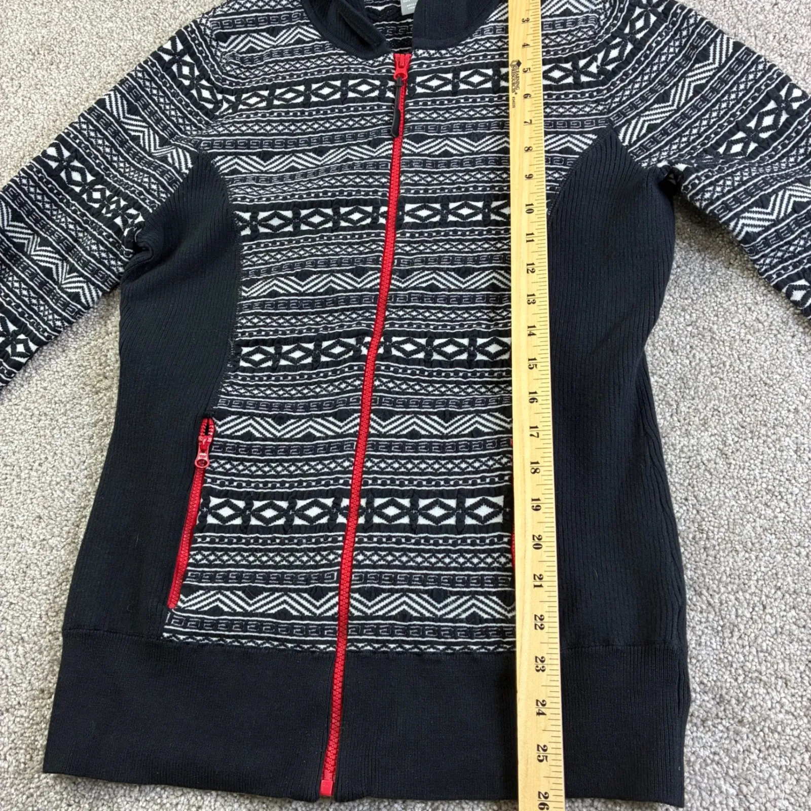 SKYR Womens L Black White Geometric Print Cardigan Zip Up Hoodie Aztec Nordic Size L - Image 4
