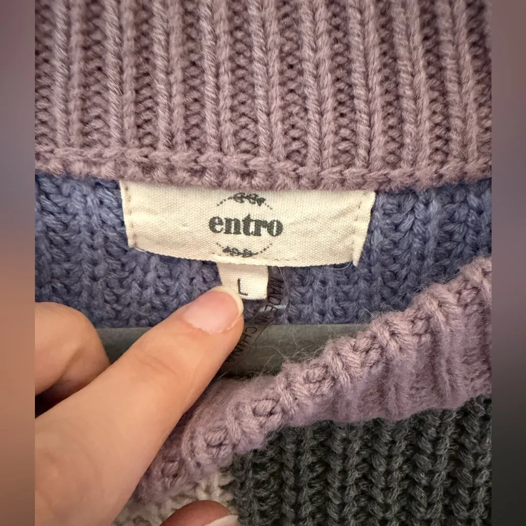 Entro Color-Block Boho Long Sleeve Crew Neck Sweater Top size large - Image 3