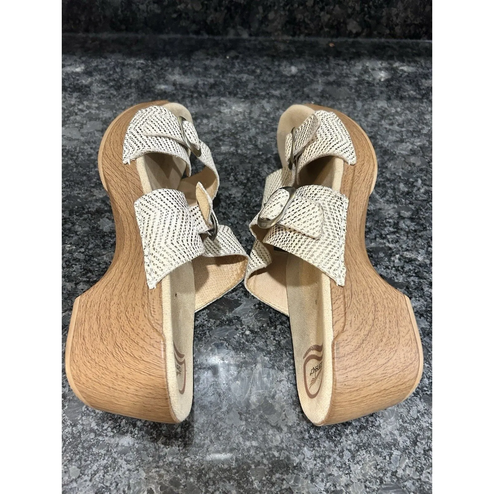 Dansko Sophie Sandals 41 White Metallic Gold Snakeskin Slip On Open Toe Support - Image 6