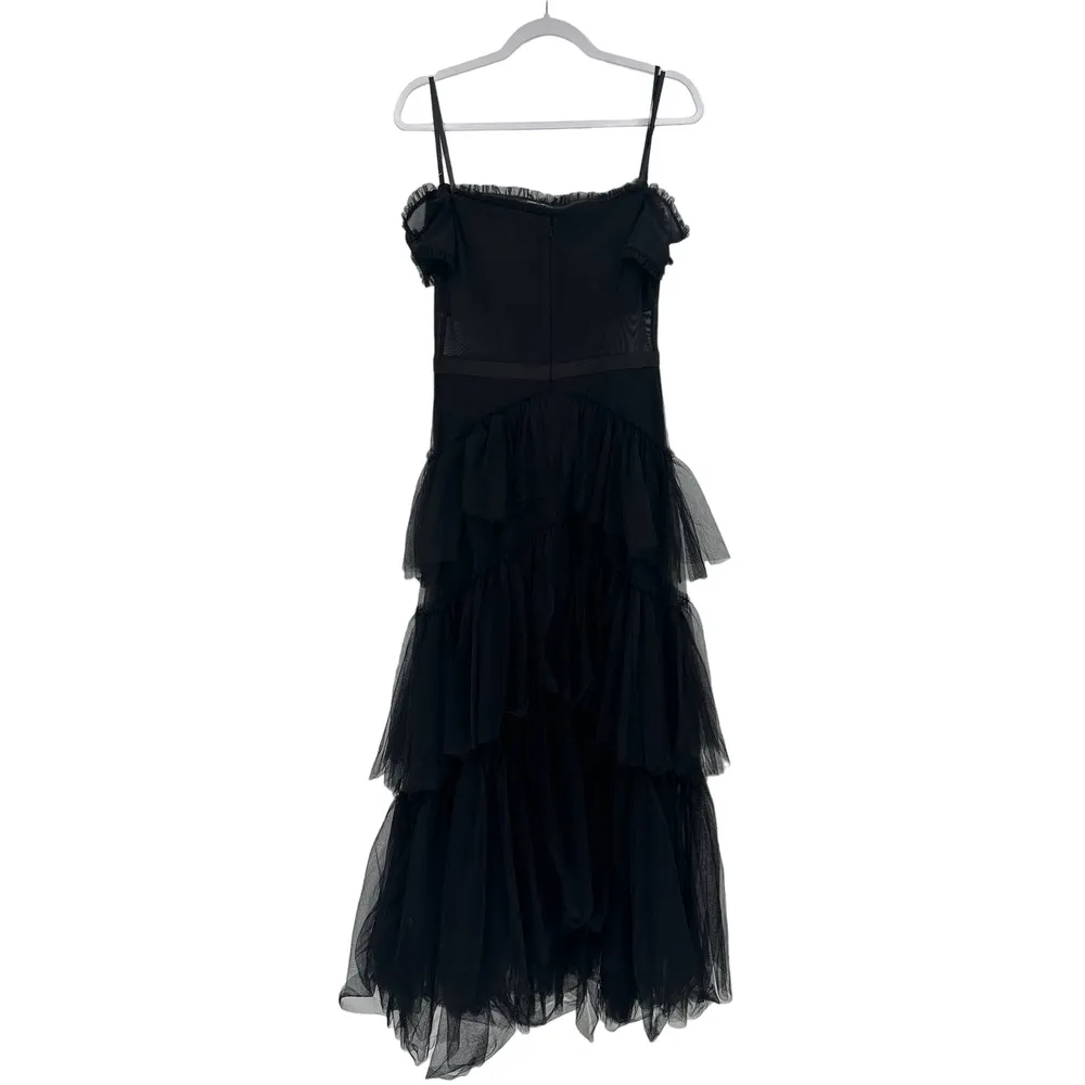 Betsy & Adam Black Ruffle Off the Shoulder Tiered Ballgown 8 NEW - Image 4