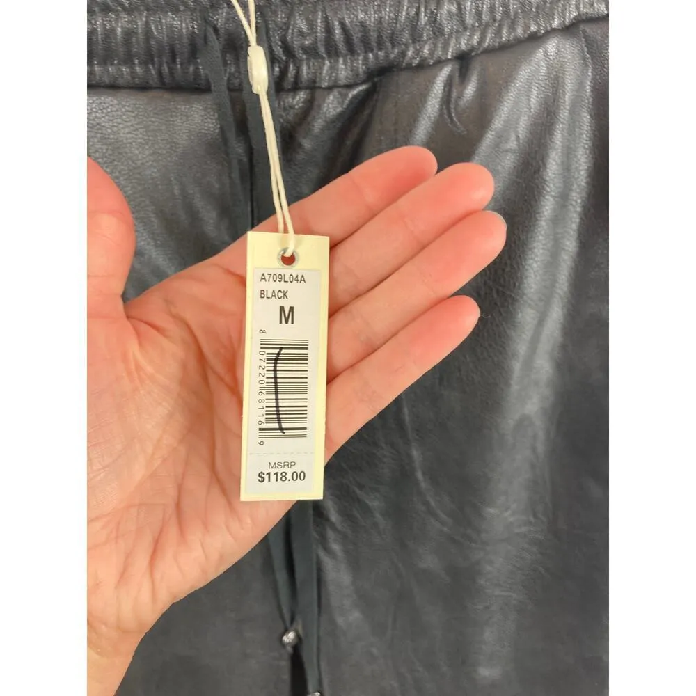 NWT Max Studio Black Faux Leather Pull On Drawstring Waist Pants size medium - Image 4