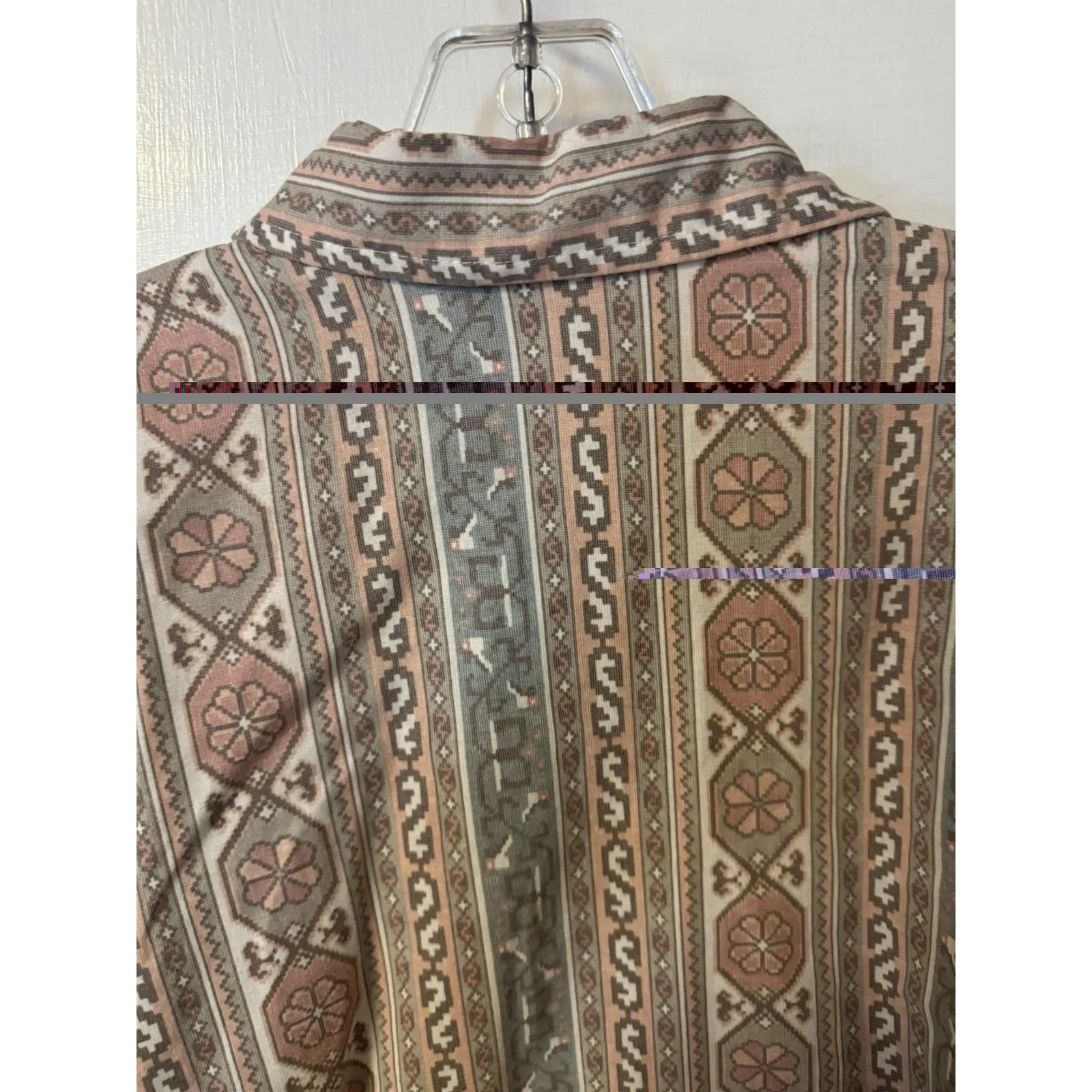 Vintage 90s Roper Western Blouse Made USA Southwestern Aztec Print Lace Trim Med - Image 13