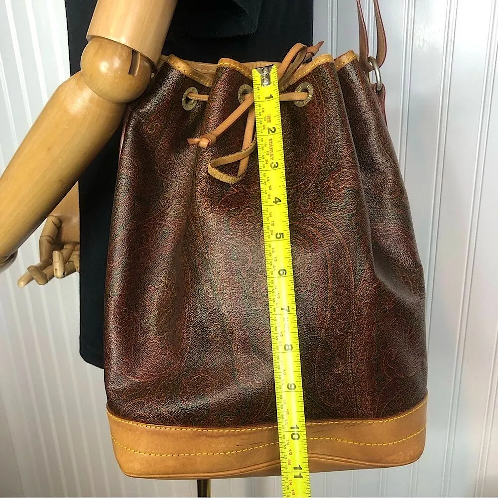 ETRO Milano Red Paisley Drawstring Bucket Shoulder Bag Internal Zipper Pocket - Image 8