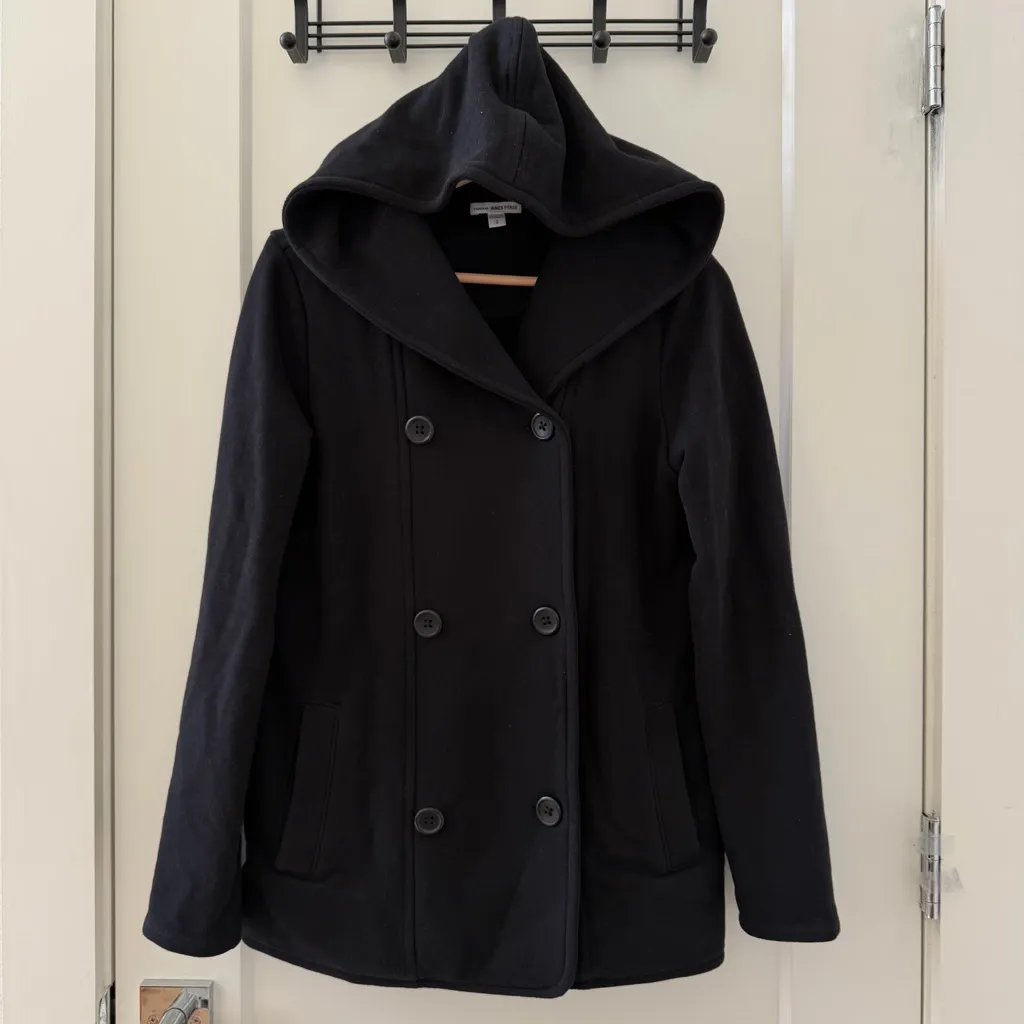 STANDARD JAMES PERSE $425 Black Double Breasted Hooded Coat Size 2 - Image 3
