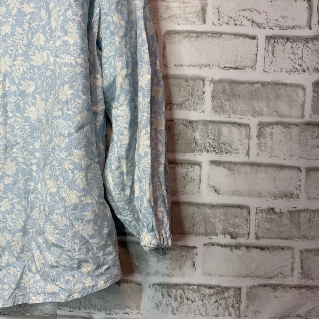 Joie Blue & White Button Down VNeck Linen Shirt Cottagecore Women's 2XL - Image 5