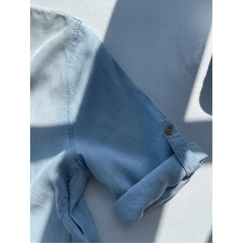 T6 Velvet Heart Chambray Tunic Dress Light Wash Roll Tab Sleeve Pockets Size S - Image 5