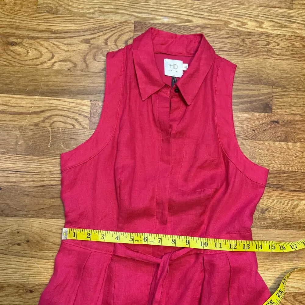 HD in Paris Anthropologie Women 0 Pink Linen Collared A-line Paneled Shirt Dress - Image 5