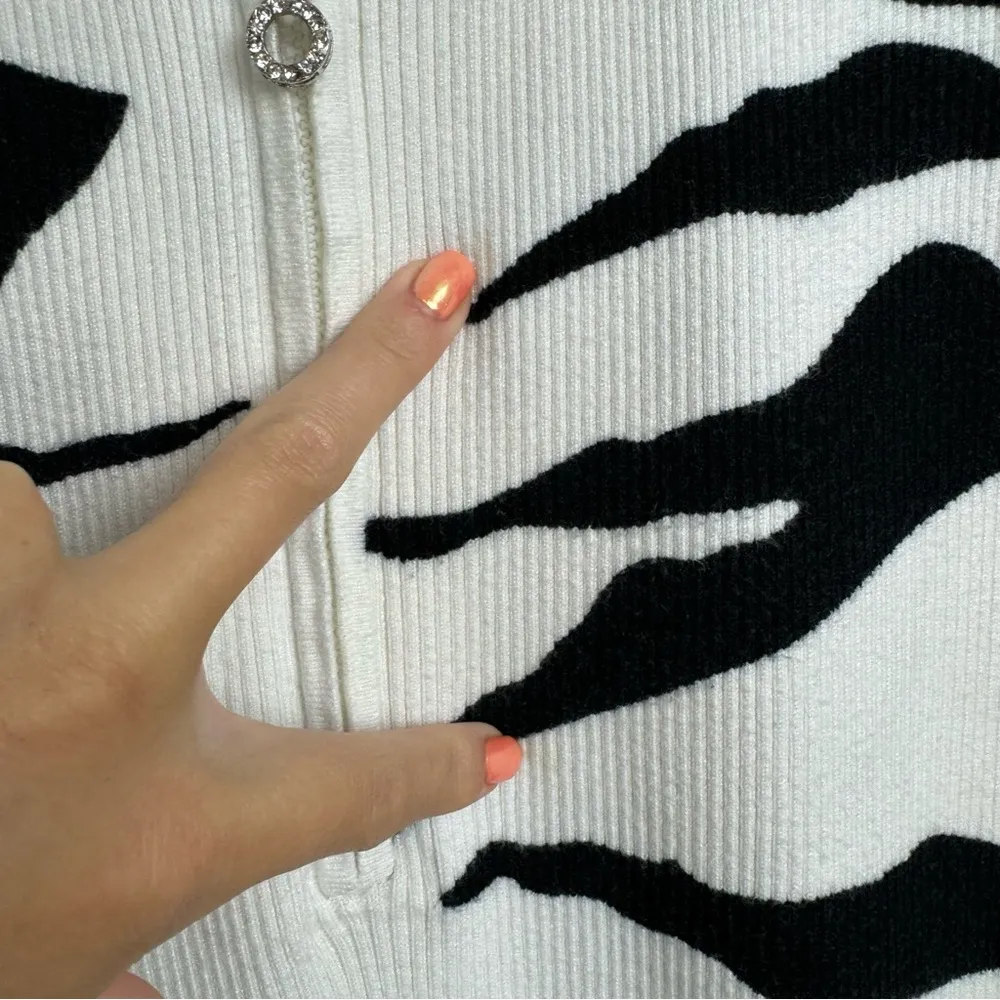 Vtg Y2K Zebra Stripe Ribbed Top Sz Large Quarter Zip Sleeveless Tank Black - Image 7