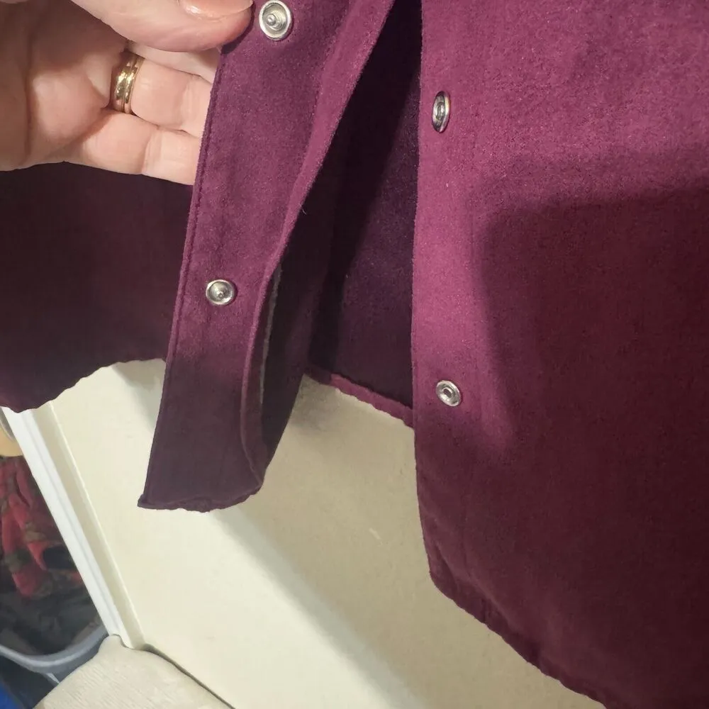 Sonoma womens 1X Chamois Shacket snap front shirt long sleeve burgundy plum - Image 3