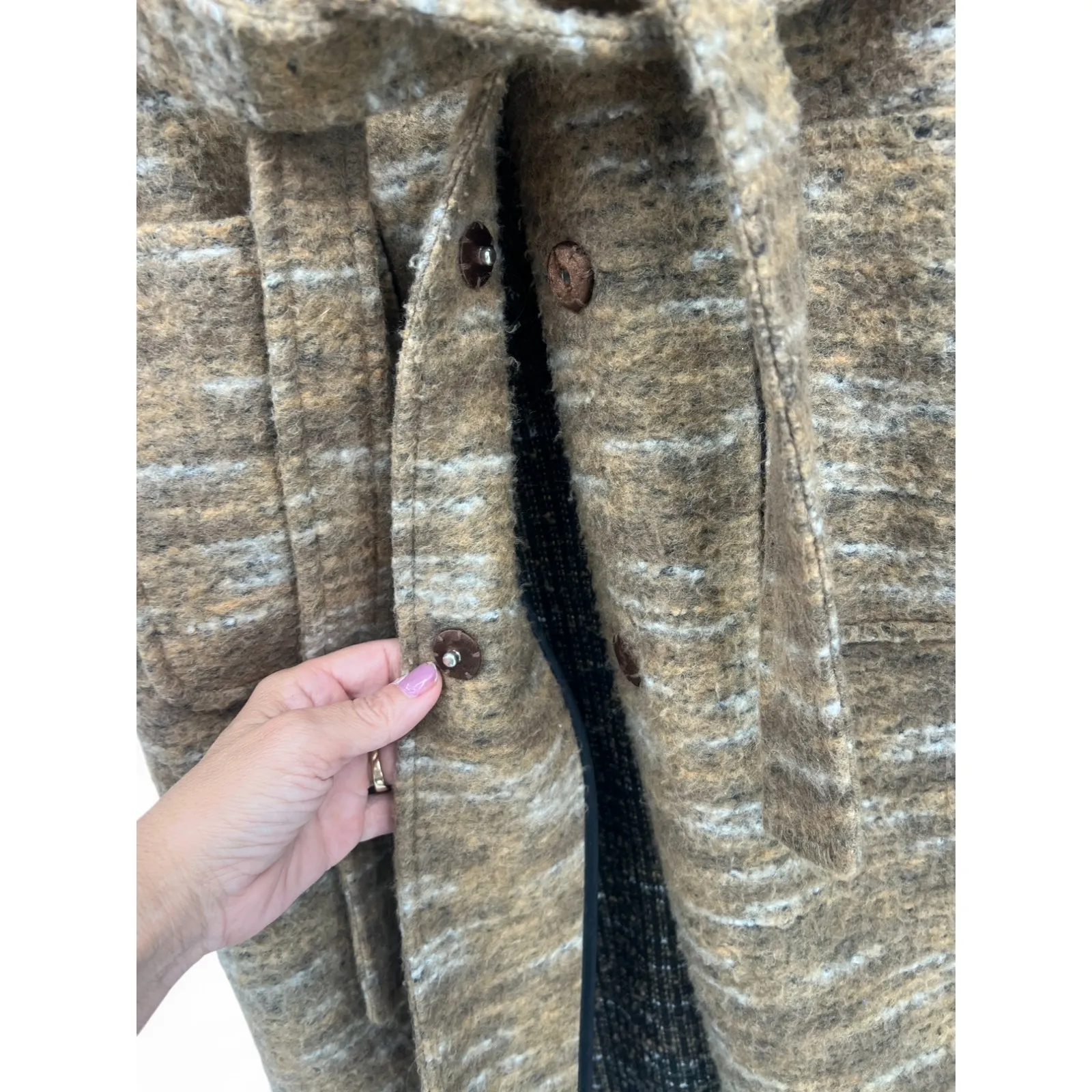 Anthroplogie 10 / M Trench Mid Length Coat Jacket Belted Tweed Knit Womens Felt - Image 5