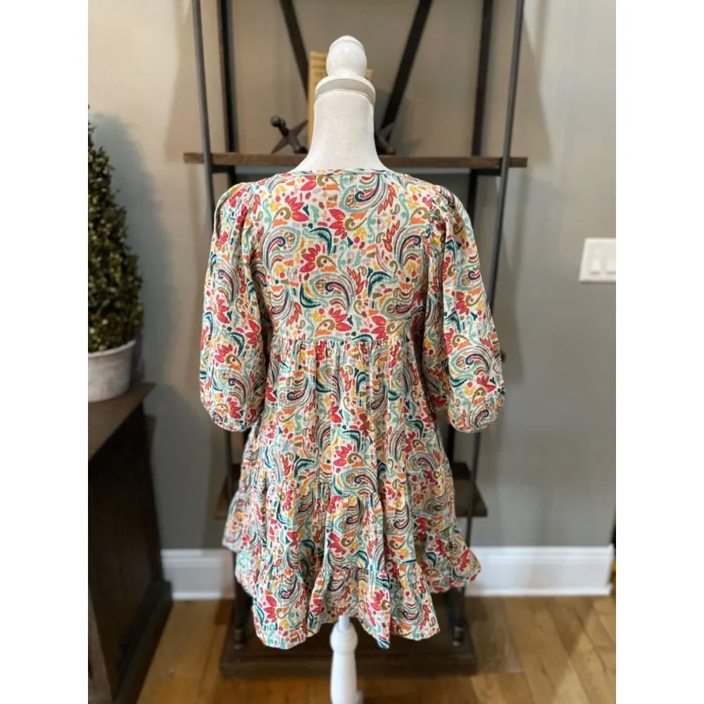 Marine Layer Scarlett Floral Bohemian Mini Dress Multi Paisley Womens Size XS - Image 8