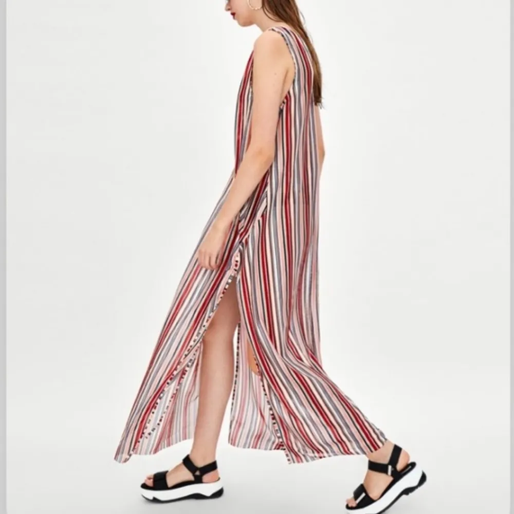 ZARA Striped Multicolor Maxi Dress w/side Slits - Image 8