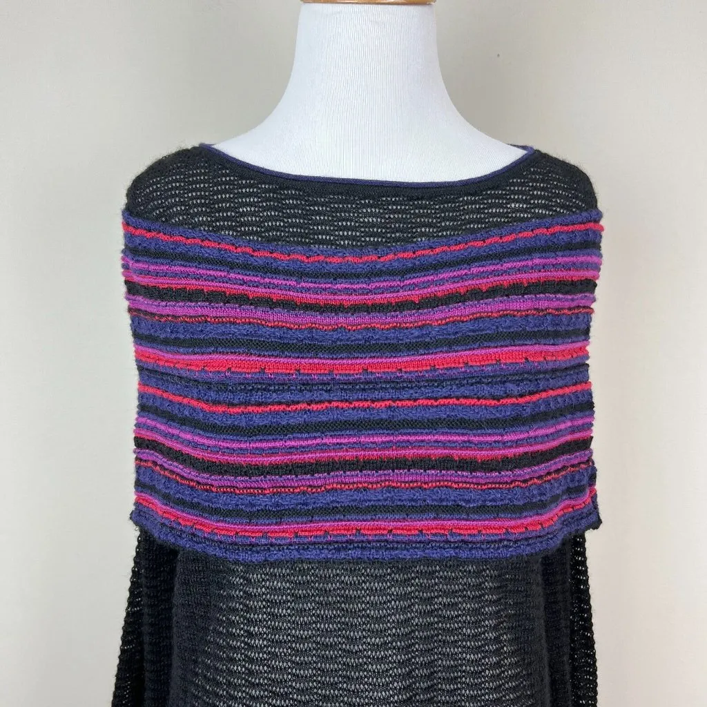 MFH Knits Sweater Womens Medium Black 100% Baby Alpaca Multicolor Open Knit Top - Image 3