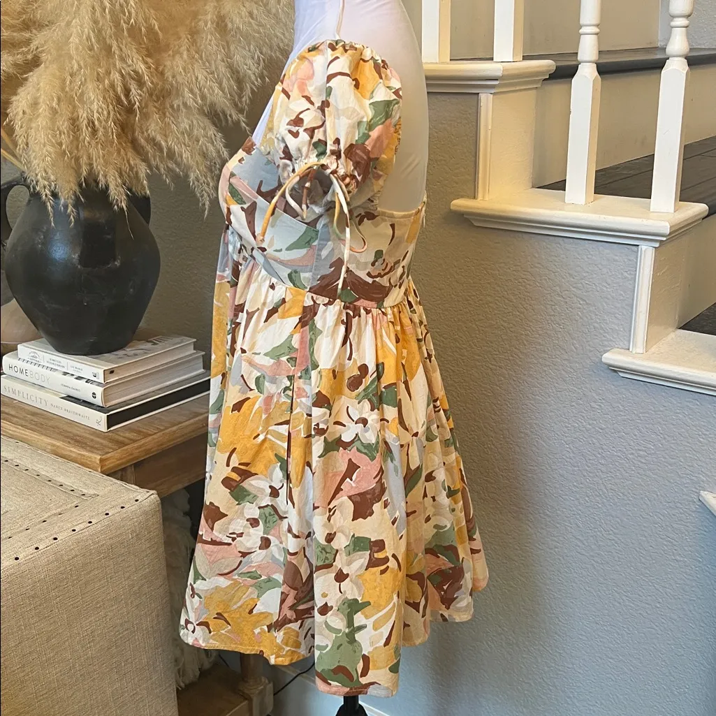 Abercrombie & Fitch puff sleeve babydoll mini dress yellow floral SZ Petite XS - Image 6