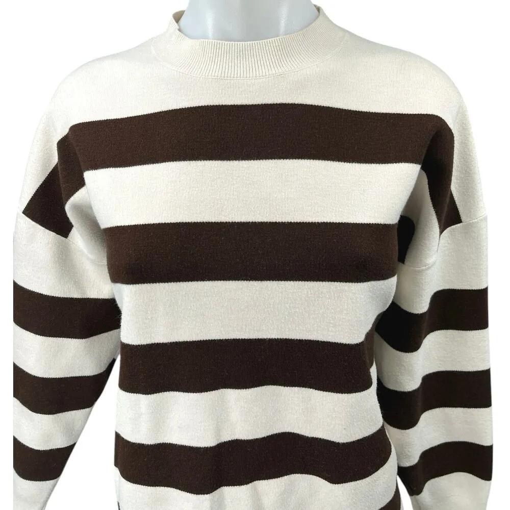 MNG Women's Cream Brown Striped Mock Neck Oversized Pullover Sweater Size L Size L - Image 6