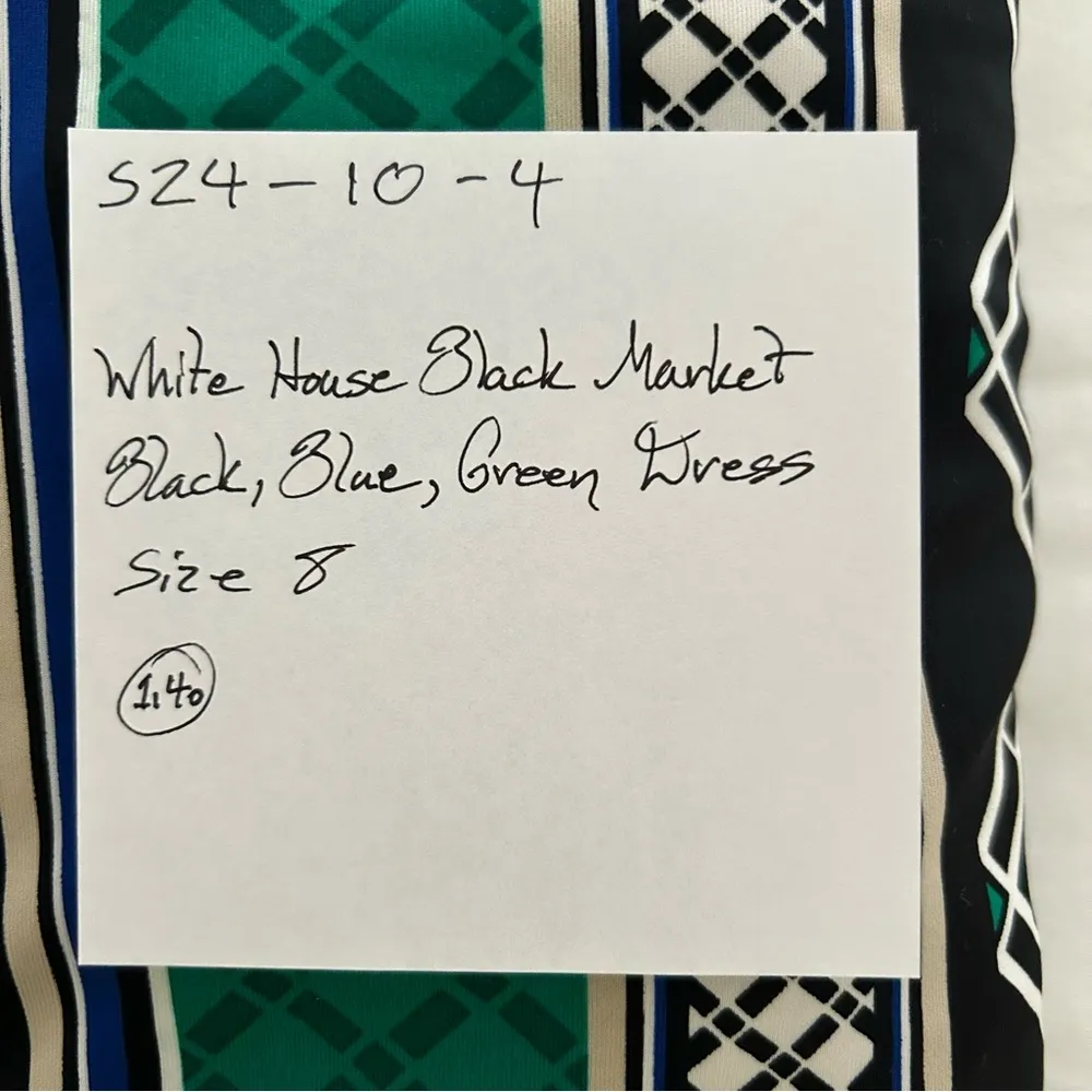 White House Black Market - Black Diamond Green Trim Lined Stretch Dress - Size 8 - Image 14