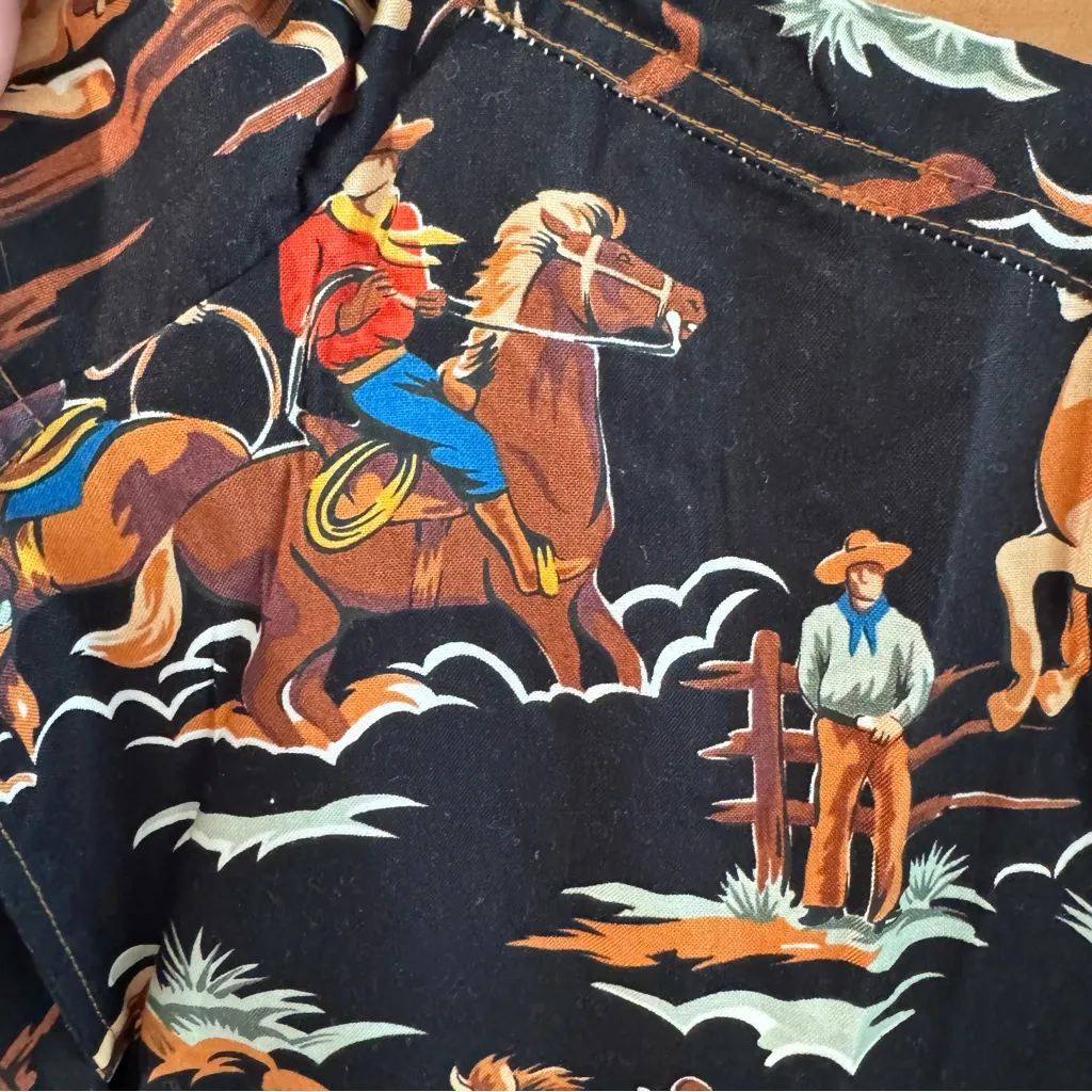 NWT Original Cowboy Pajamas 100% Cotton Rodeo Print PJ Short Set XS/S Black - Image 4