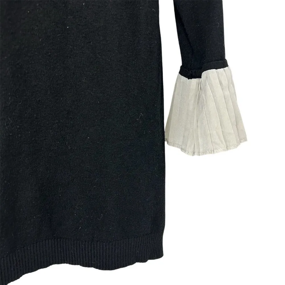 Vila Milano Women's Black Knit Top Pleated Chiffon Cuffs Size L - Image 5