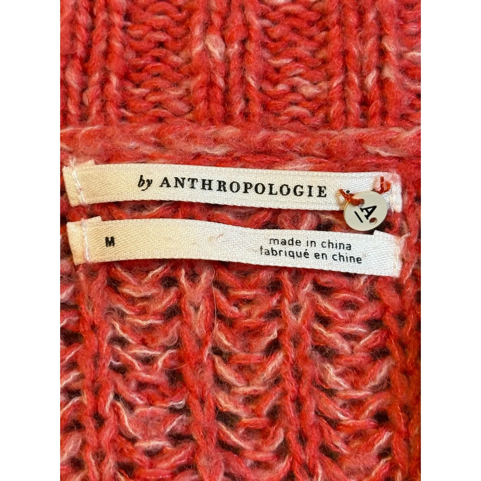 Anthropologie Honore Wool Blend Coral V Neck Chunky Knit Cropped Sweater Size M - Image 7