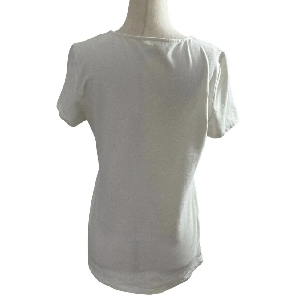 Charter Club Women Size Medium Cream Blouse Shirt Cotton (18-309) - Image 2