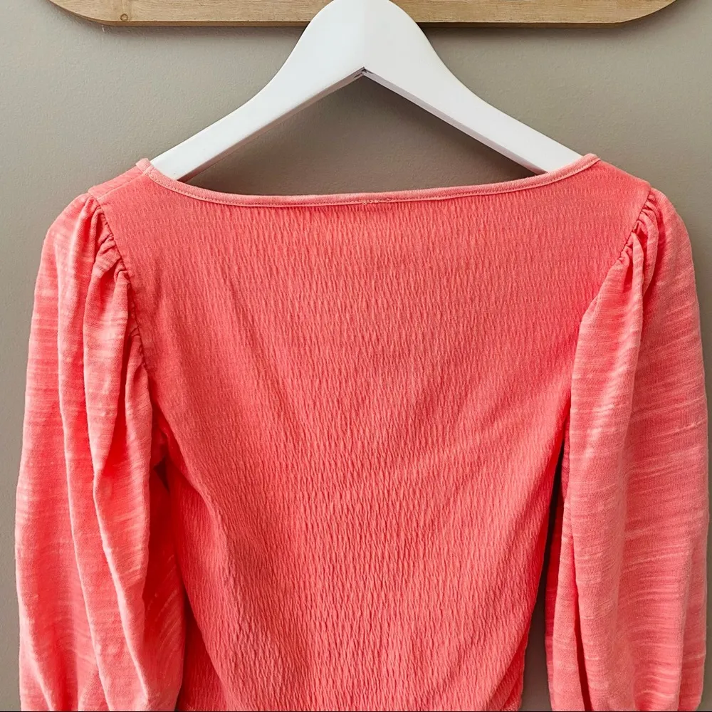 Free People Day Lilly Balloon Sleeve Coral Top Sz XS - Image 7