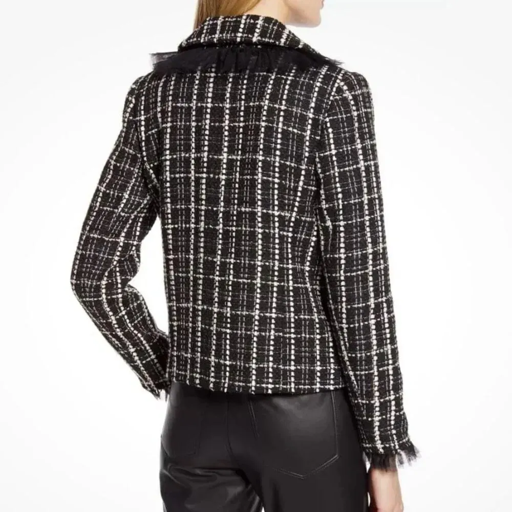 HALOGEN x ATLANTIC PACIFIC | NWT Tulle Ruffle Plaid Jacket Tweed Blazer | Large - Image 2