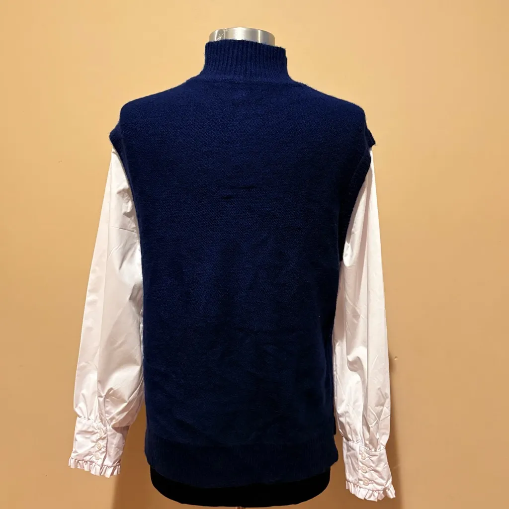 Loft Navy Blue Cable  mixed Knit Women's Sweater L - Image 4