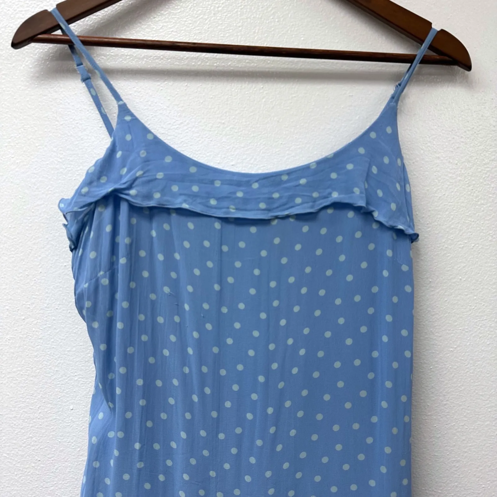 Vintage‎ American Eagle Outfitters Y2K Polka Dot Ruffle Midi Dress Blue Size 8 - Image 2