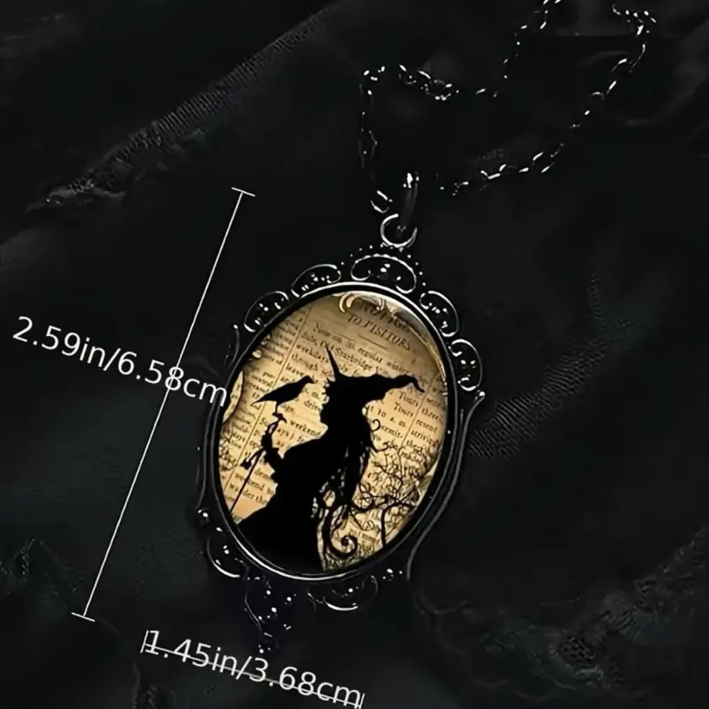 Witch & Crow Cameo Black Pendant Necklace Retro Style‎ Gothic Glass Pendant - Image 3
