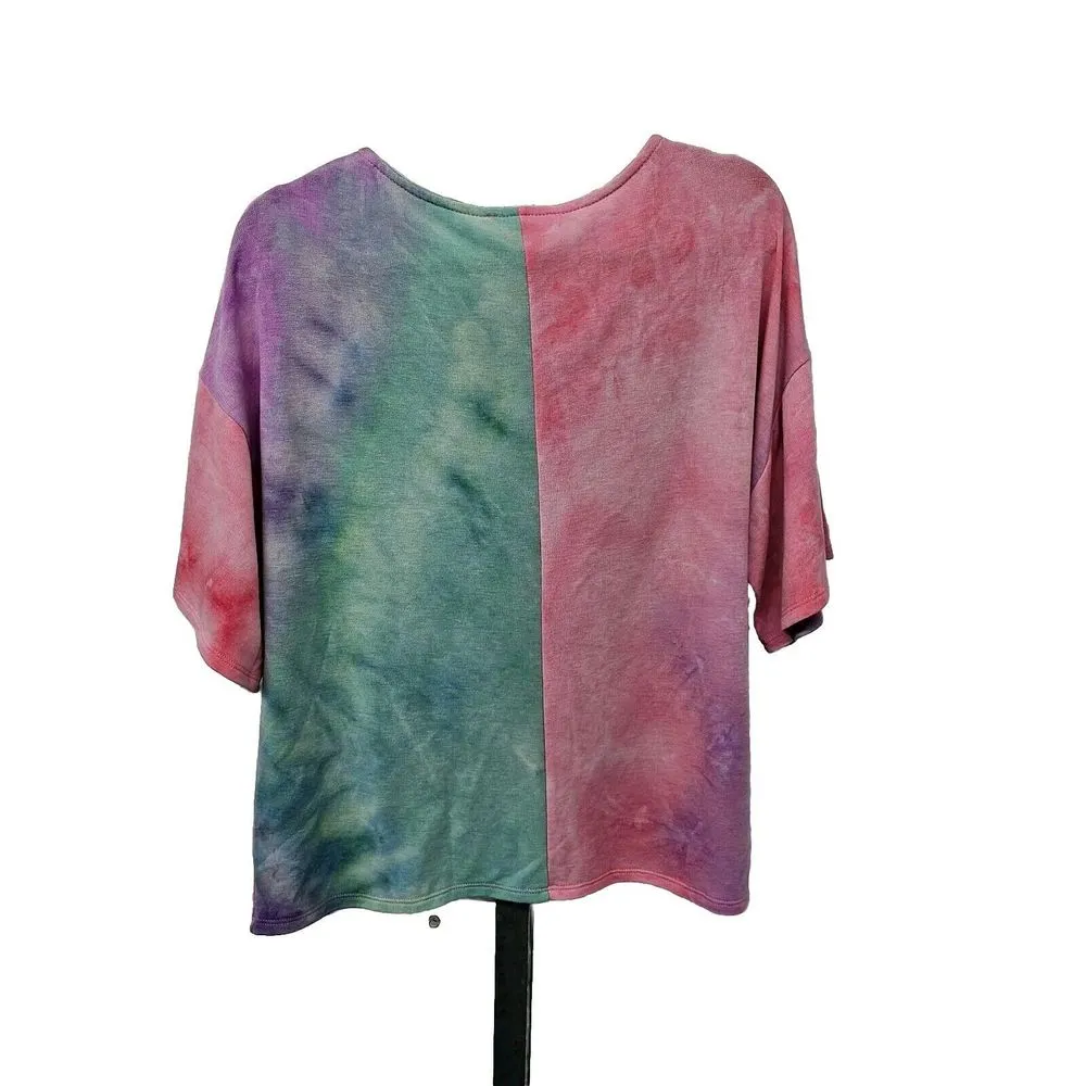 Fantastic Fawn Colorful Tie-Dye Cut Out V-Neck Oversized Top Womens Size M - Image 2