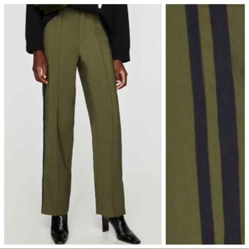 ZARA Trafaluc Relaxed Side Strip Leg Trouser Pants Ankle Zip Up XS Olive Green - Image 6