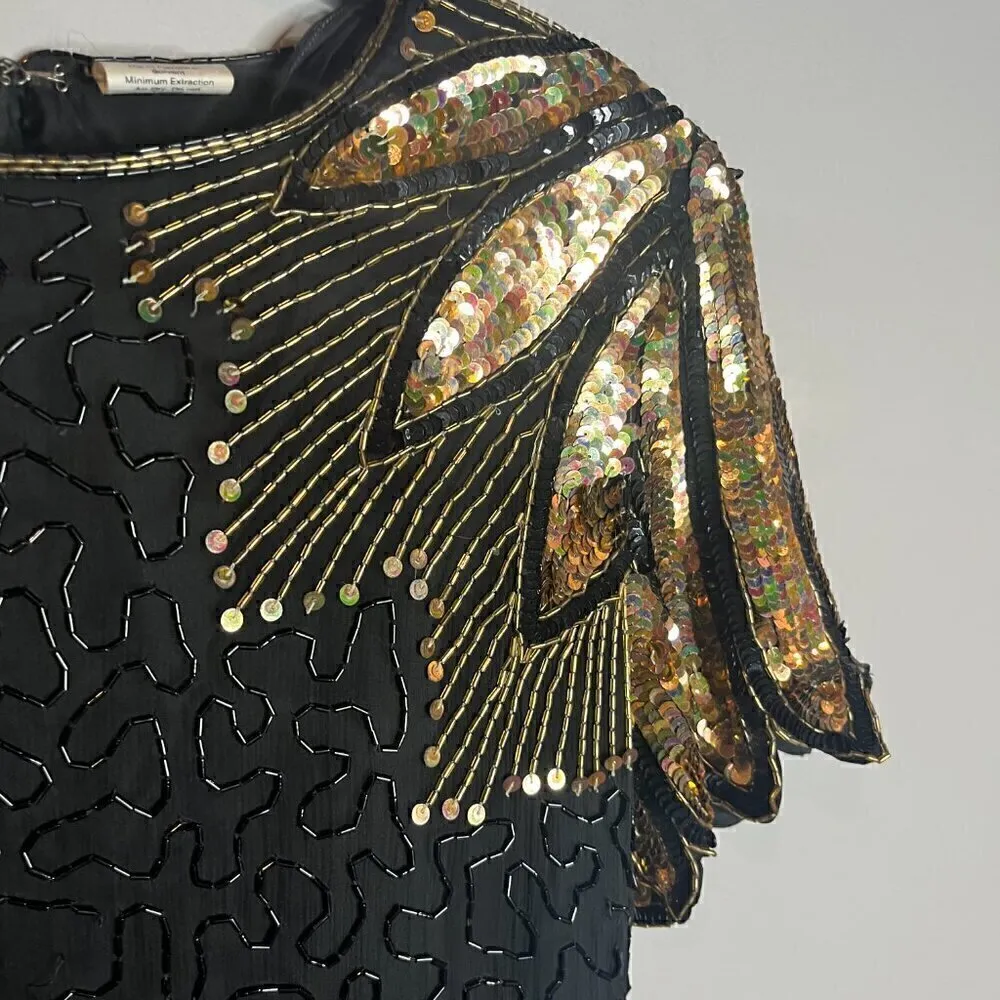 Vintage silk beaded sequin dress Black Size 8 - Image 2
