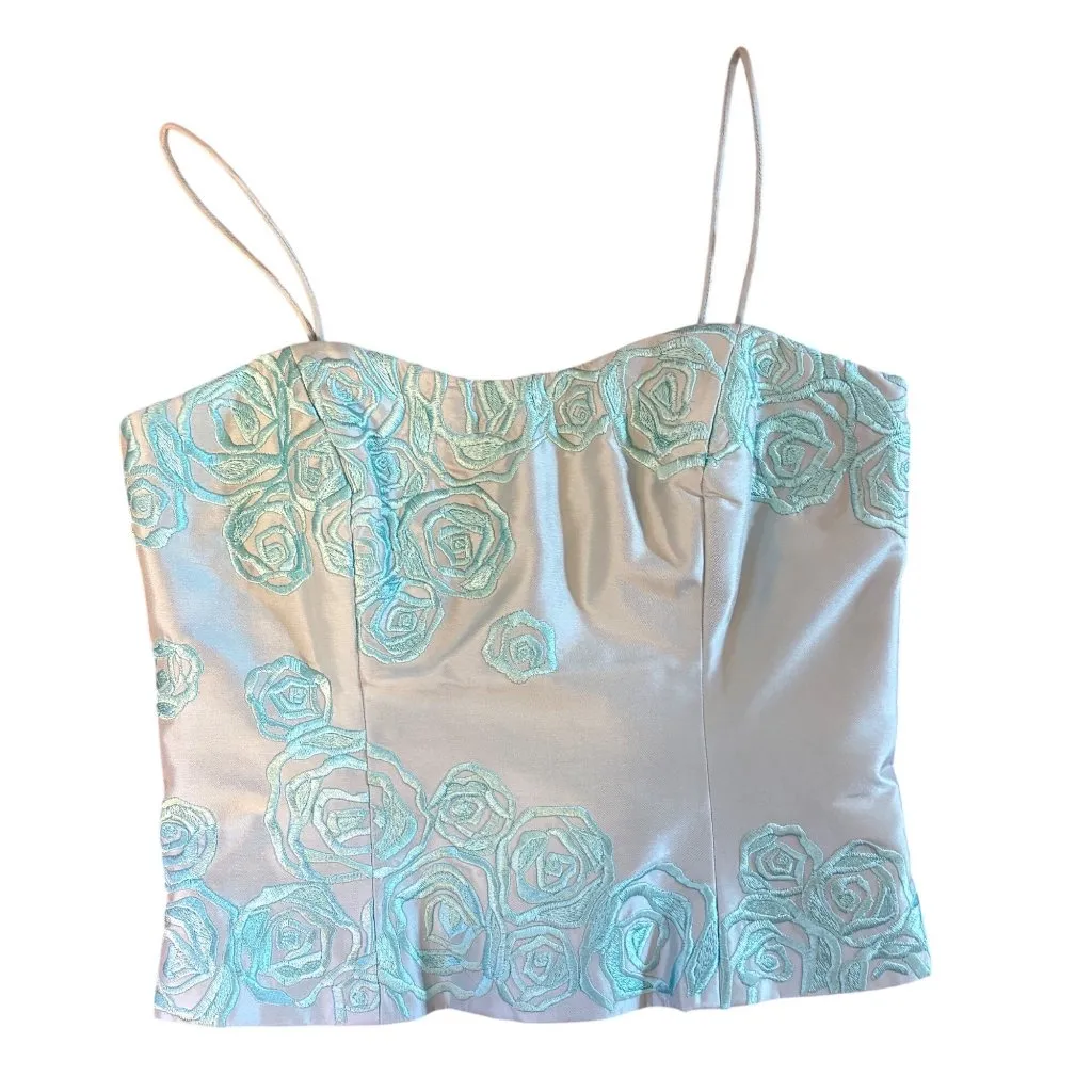 $1400 Marisa Baratelli 4 6 Thai Silk Dress Gown Maxi Skirt Set Sky Blue Formal - Image 4