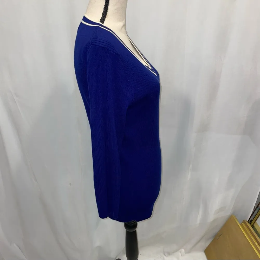 Y2K Brooks Brothers 346 royal blue ribbed Marino wool  vneck varsity sweater - Image 3