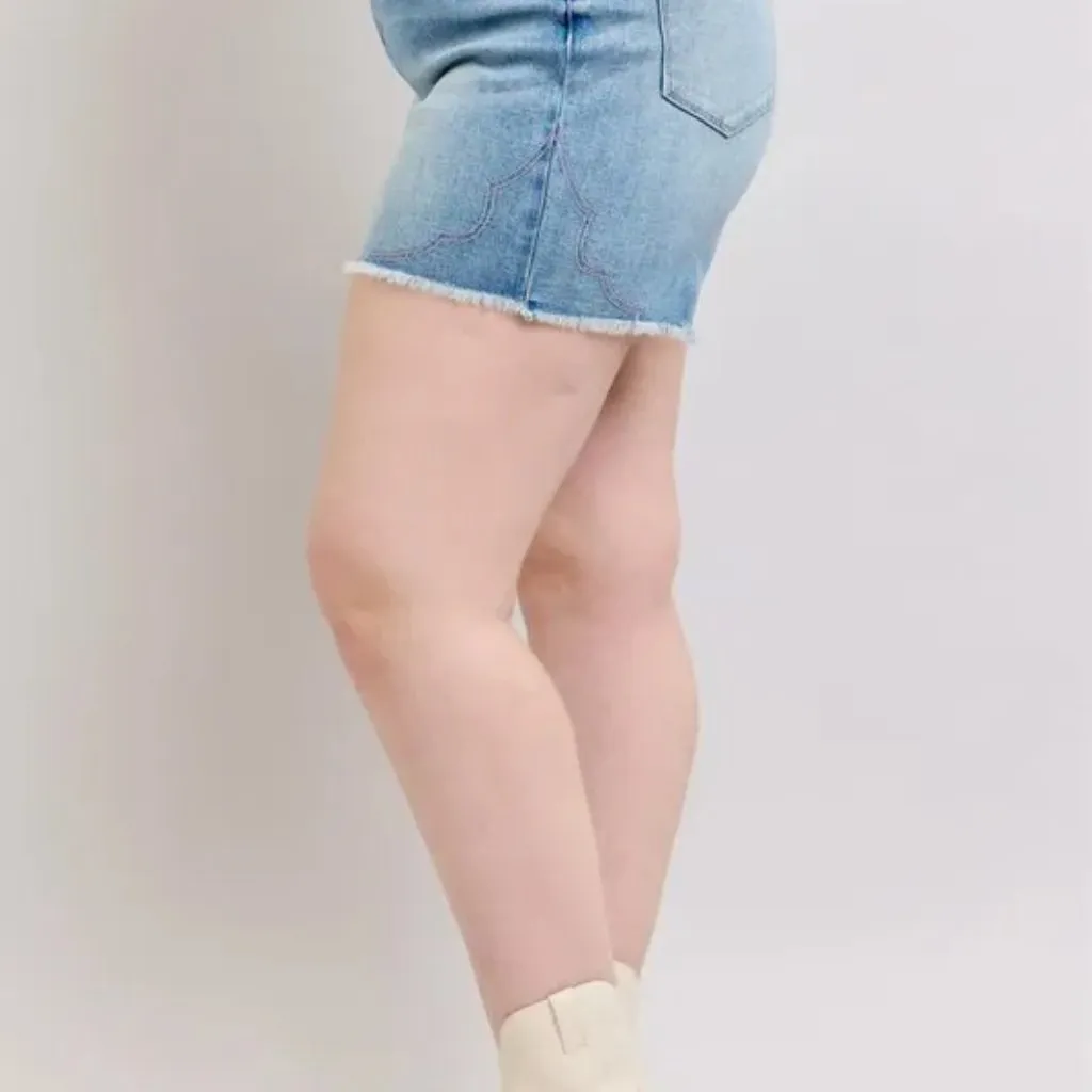 Judy Blue Plus Size High Waist Western Embroidery‎ Detail Cut Off Denim Shorts - Image 8