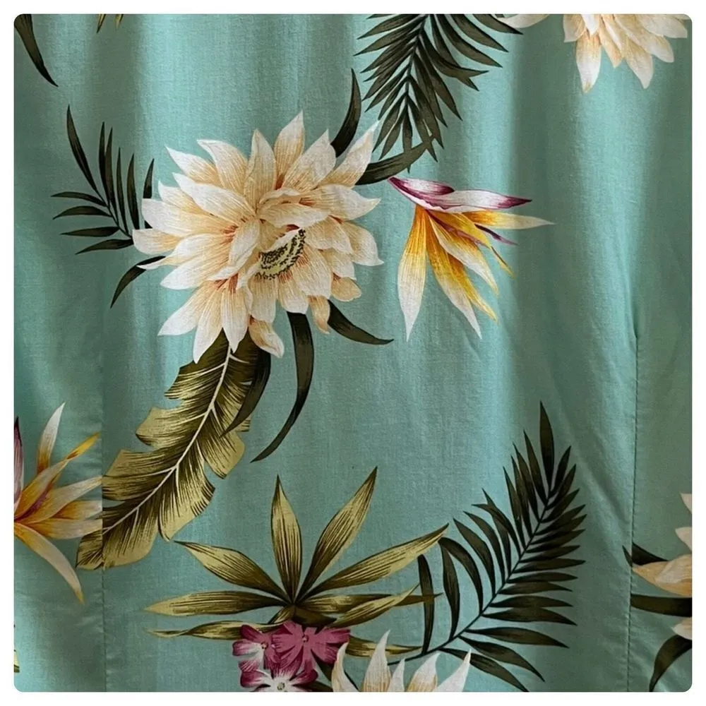 Two Palms Women's Tropical Floral Print Coconut Button Blouse XS Hawaii Resort Green - Image 8