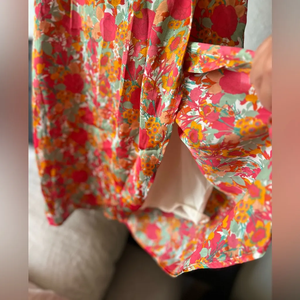 Orange and pink, vintage florals, peekaboo back dress small - Image 4