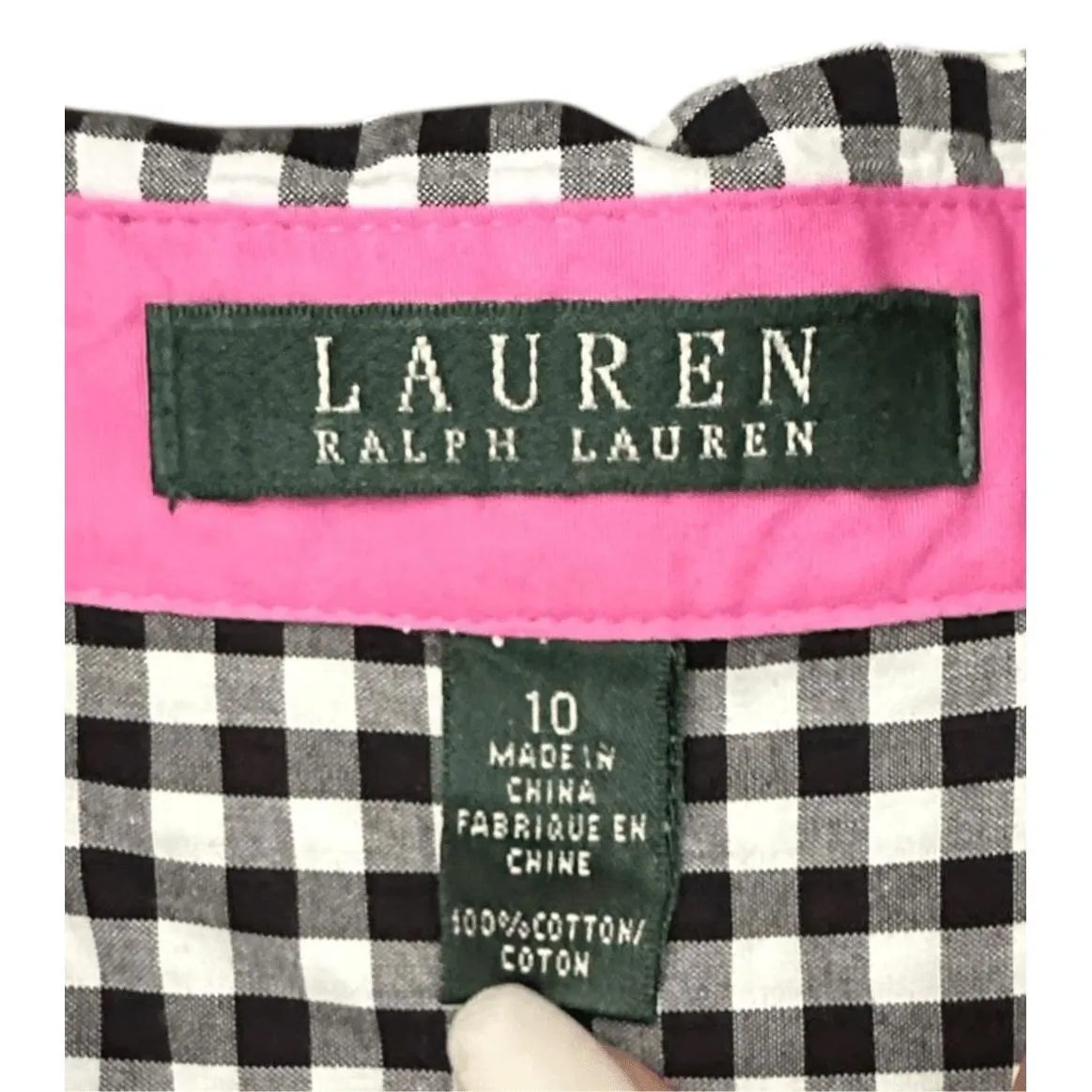 Lauren Ralph Lauren Black Gingham Flip Cuff Peplum Button Up Shirt Size M - Image 4