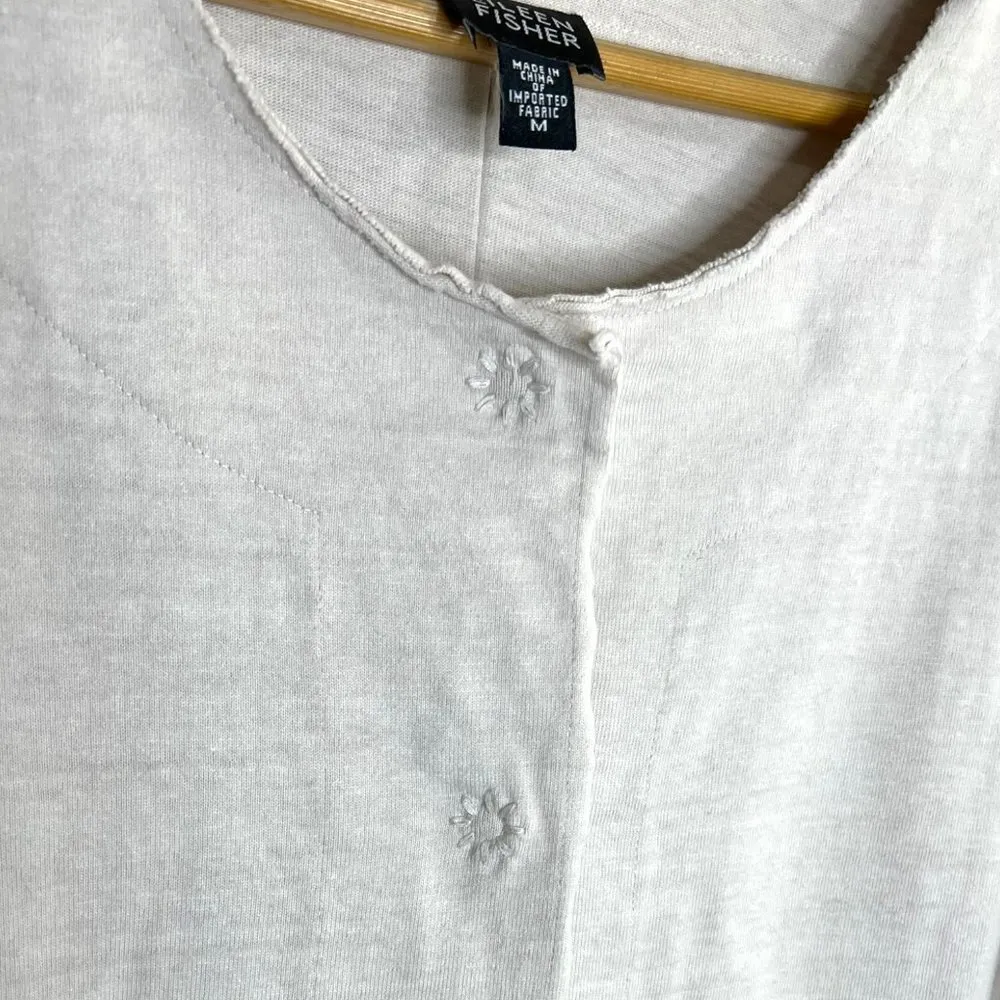 Eileen Fisher White Snap Up Colorless Jacket Cotton Size Medium - Image 8
