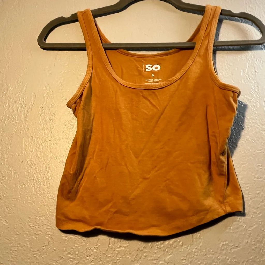 SO Tan Orange Sleeveless Crop Tank Top Camisole Cami SZ S Sporty Athletic Casual - Image 2