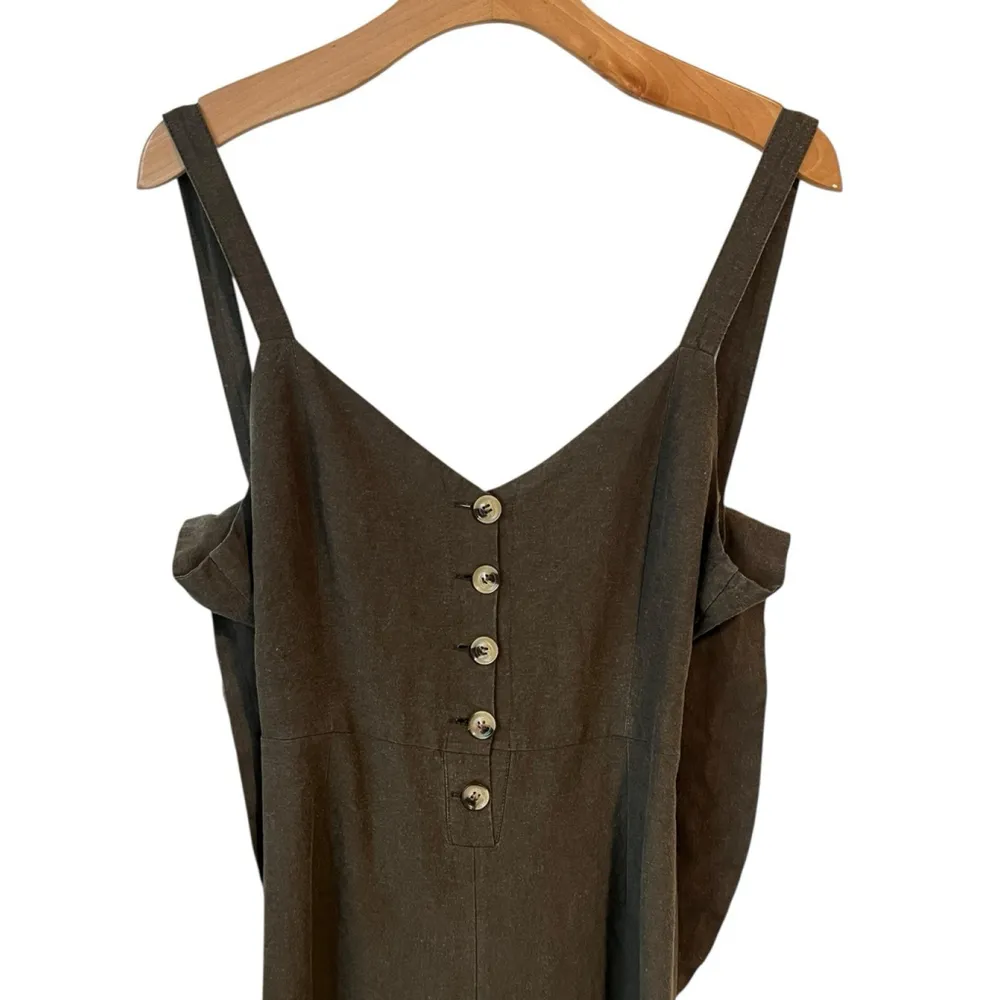 LE LIS Overalls Jumpsuit Womens L Forrest Green Fringe Strappy Cropped Button Up - Image 2