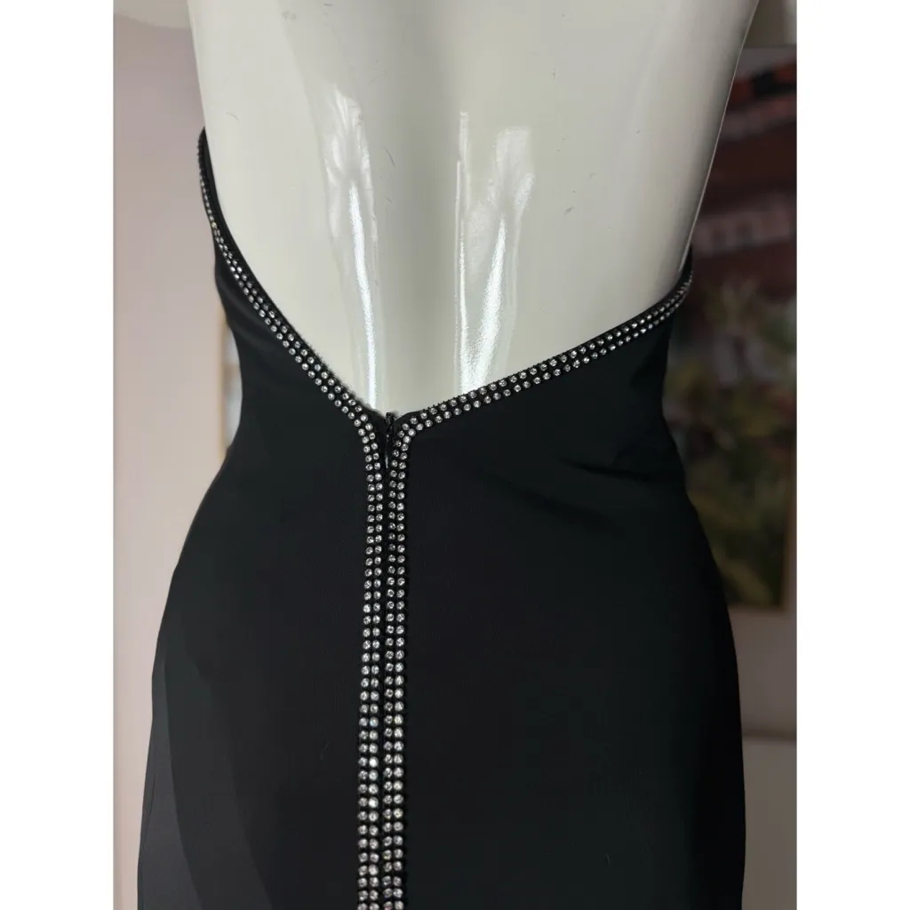 J’adore Black Diamante Halter Maxi Bodycon Dress Strappy Back Size Small - Image 7