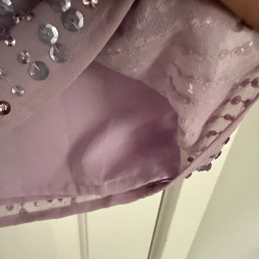 Mac Duggal Purple Sequined Illusion‎ Puff Sleeve V Neck Midi Dress Size 12 NWT - Image 7