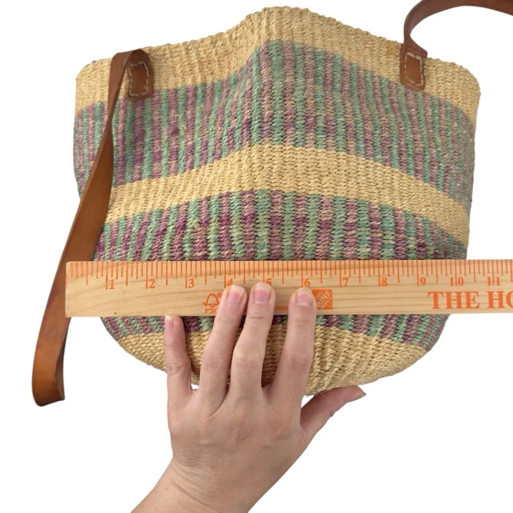Handwoven Handcrafted Boho Sisal Straw Leather Kiondo Market Bag Vintage 80’s Tan - Image 13
