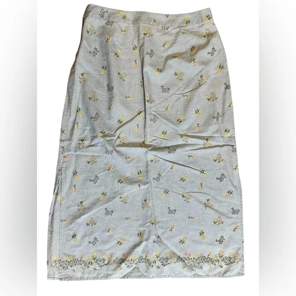 Liz Claiborne Lizwear Jean Skirt Size 10 Chambray Blue Daisy Floral Straight - Image 9