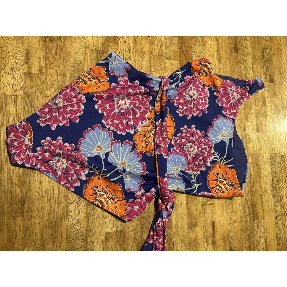 Jones New York One Piece Swimsuit Floral One Shoulder Tie Waist Medium Beach - Image 7