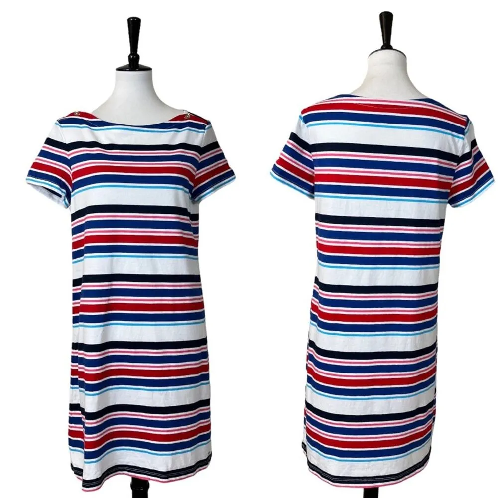 Tommy Hilfiger Tee Shirt Dress Cotton Red White Pink Blue Stripes Size Large - Image 11