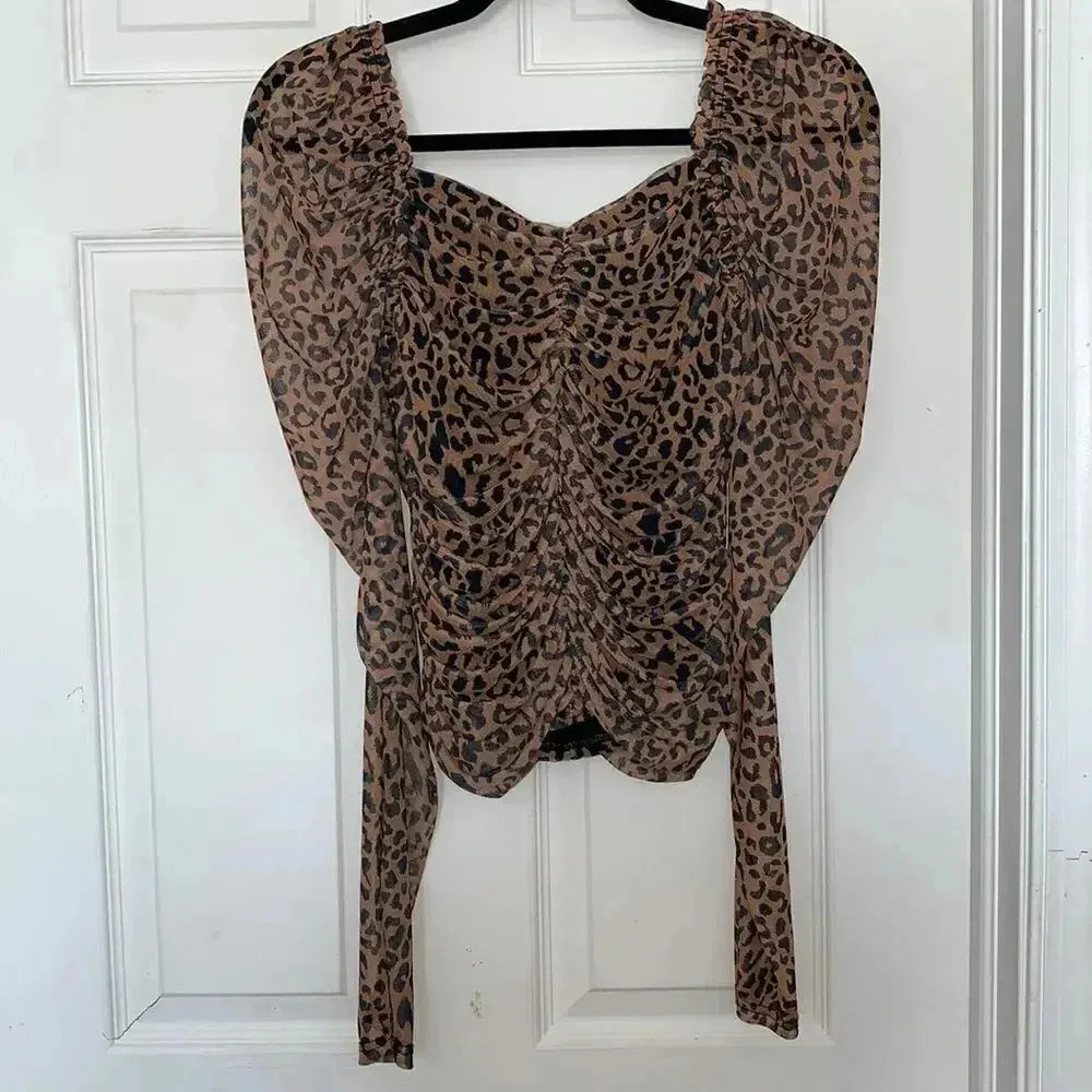 Missguided Leopard Ruched Mesh Top - Image 4