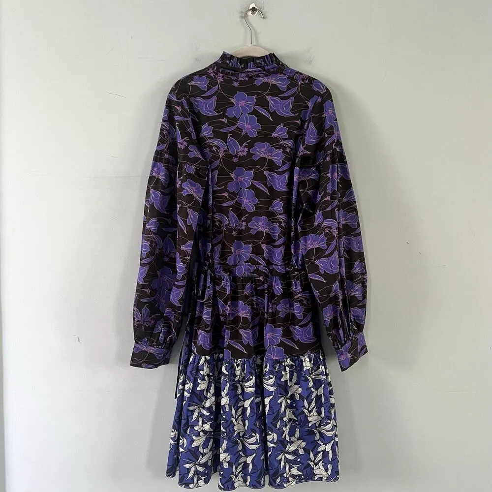 Snow Xue Gao New York Purple Floral Long Sleeve Tiered Cotton Doll Dress Size 8 - Image 5