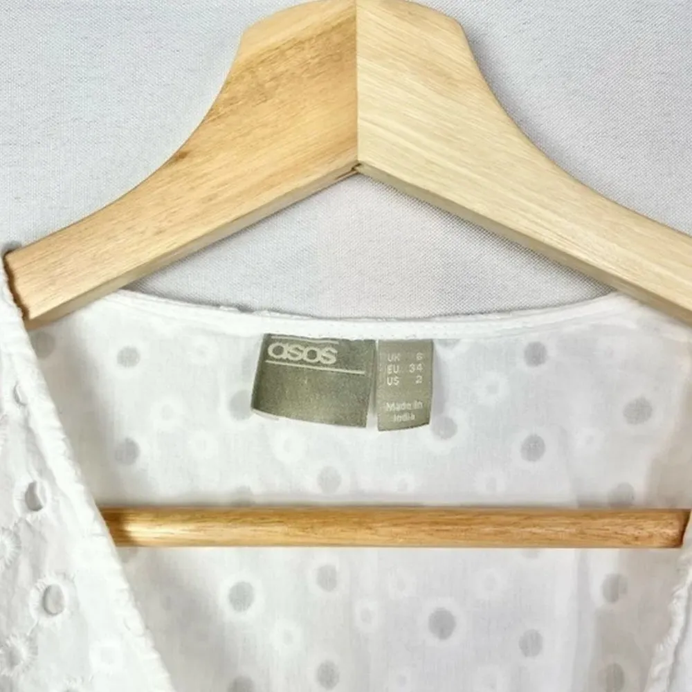 ASOS White Tiered Eyelet Lace Long Sleeve Wrap Trapeze Mini Dress 2 - Image 4